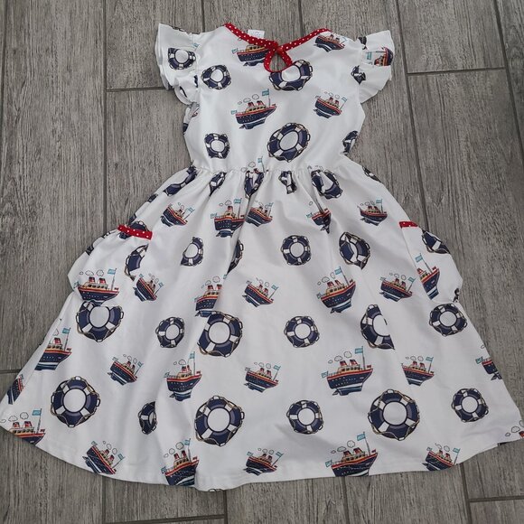 Chris N Missy girls white summer Nautical ships print dress size 7 - Picture 13 of 13